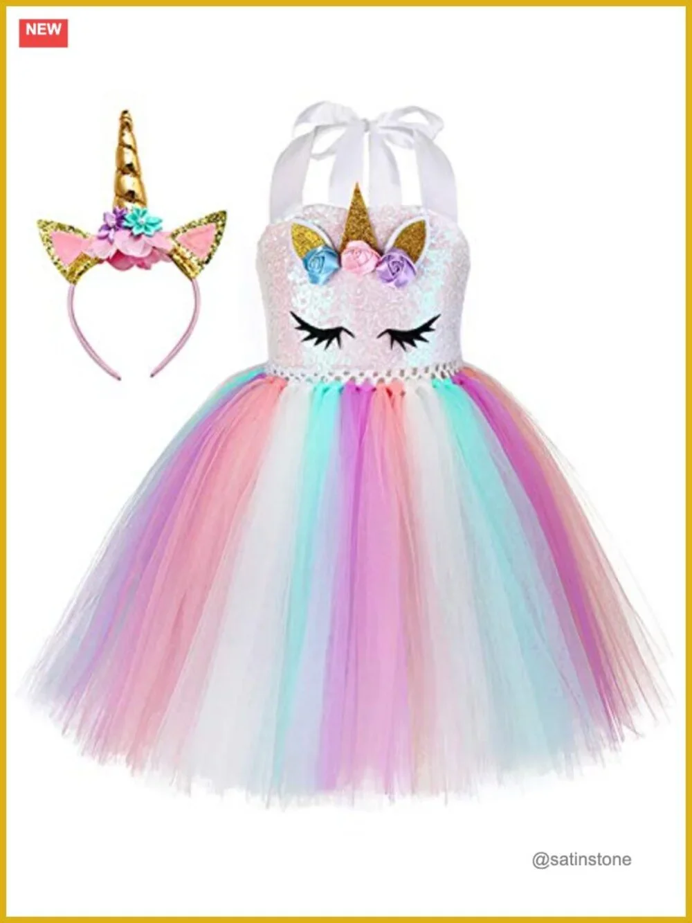 Sequin Unicorn Tutu Dress with Headband, Girls Birthday Party Costume